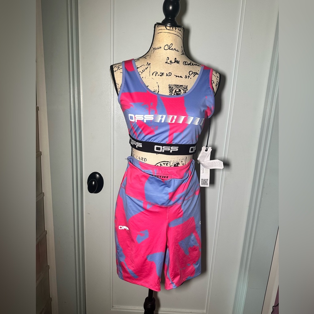 Off-White Pink and Blue Biker Shorts